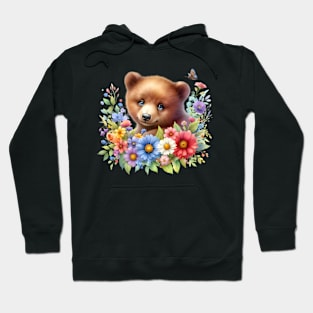 A brown bear decorated with beautiful colorful flowers. Hoodie